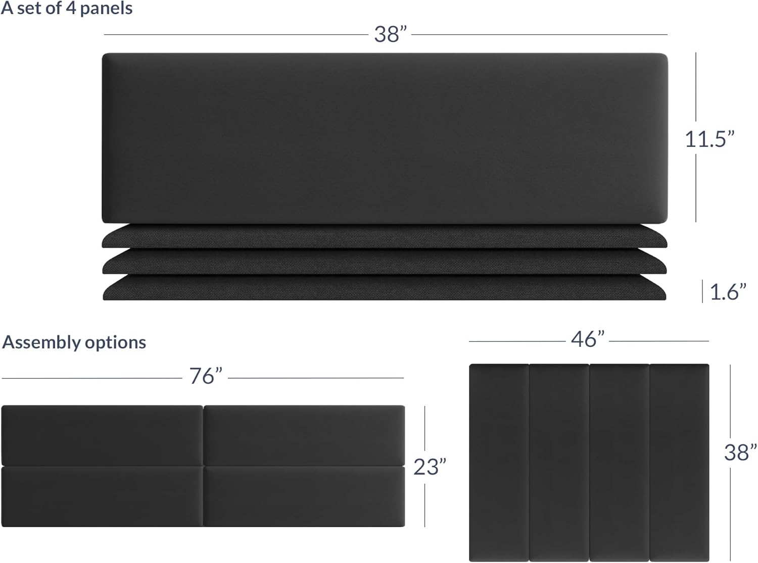 BELLEZE Paneles tapizados de pared, cabeceros tapizados para montar en la pared, cabeceros acolchados cómodos y modernos, paquete de 4 paneles,