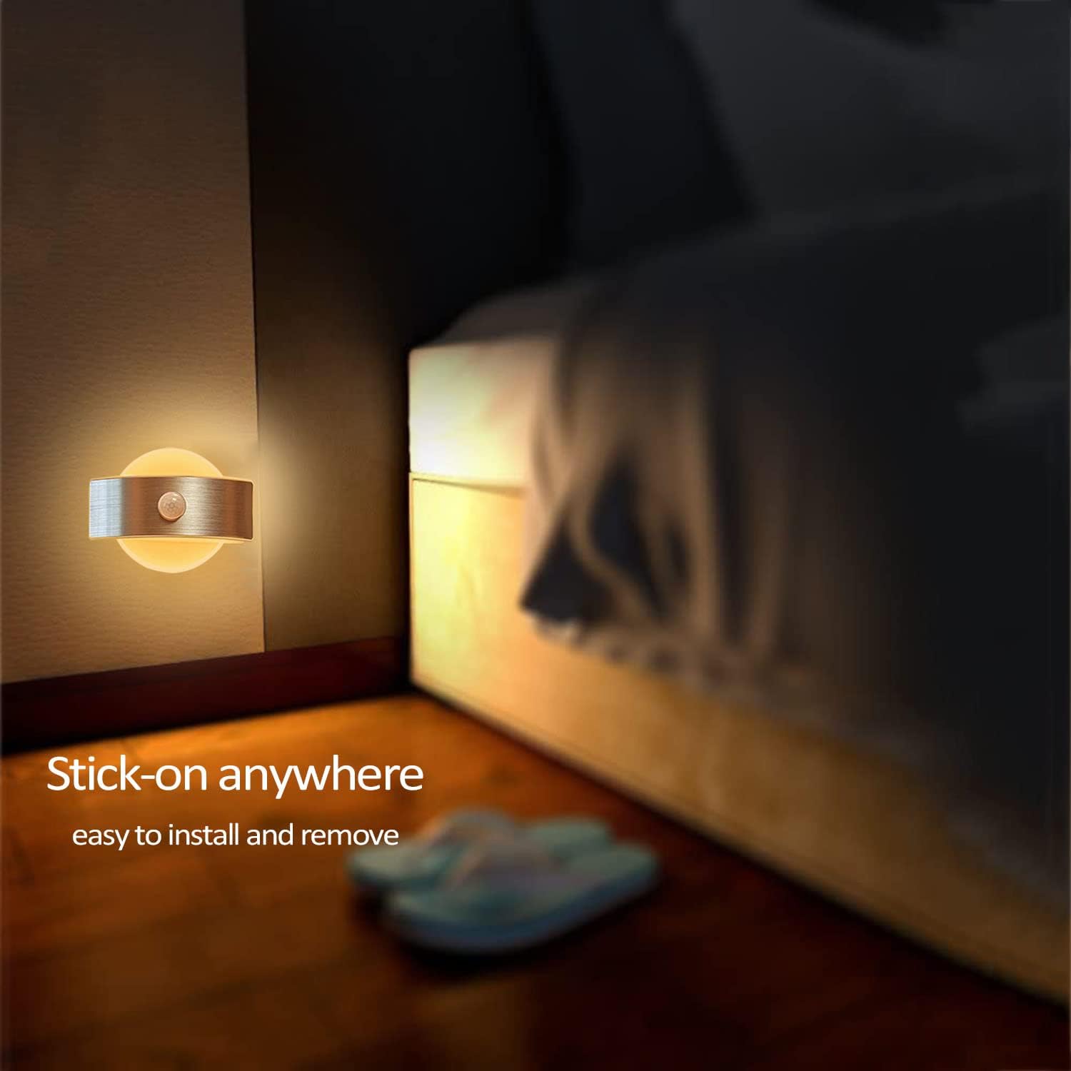 Luz nocturna con sensor de movimiento, recargable por USB, funciona con pilas, luz nocturna para interiores, se pega en cualquier lugar sin
