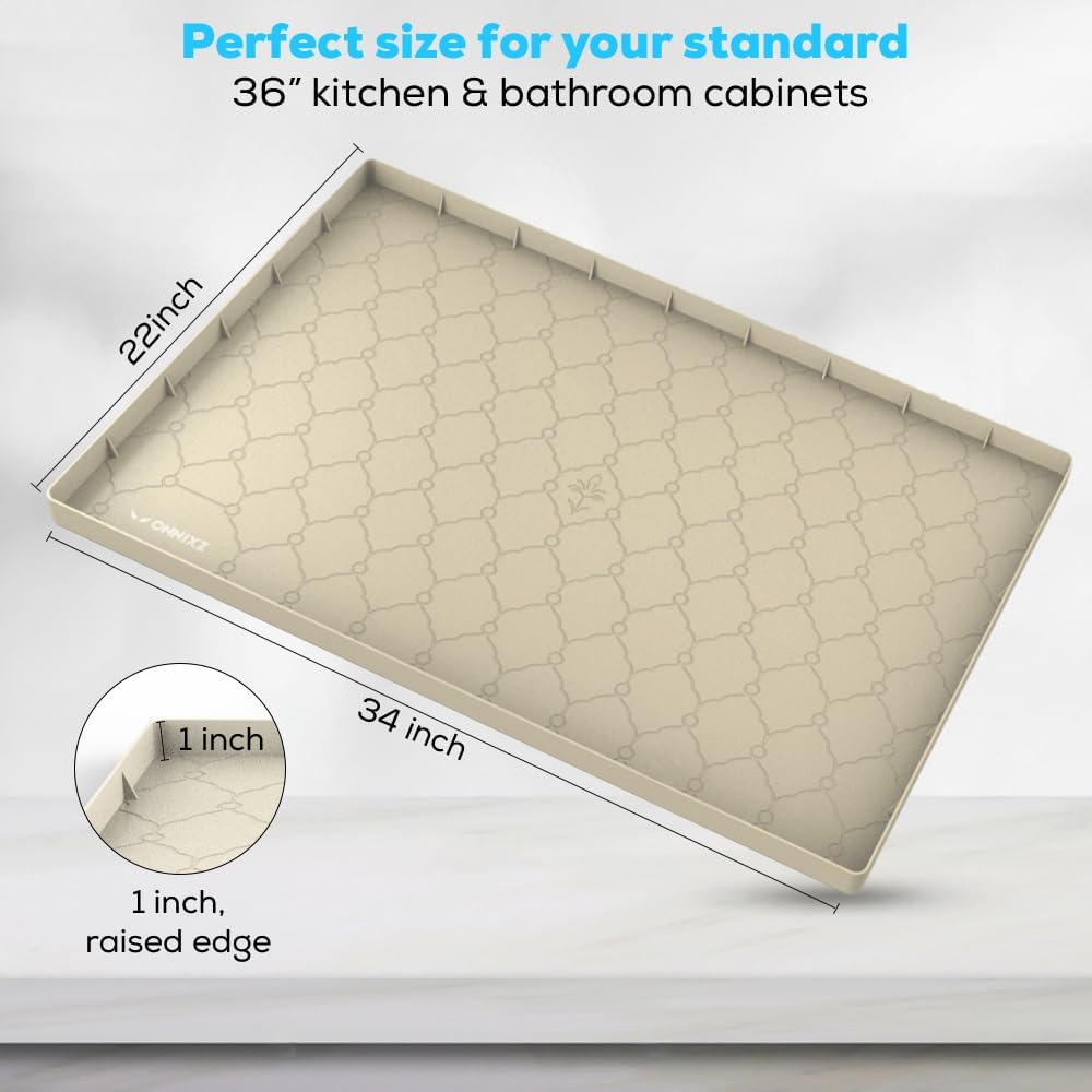 Tapete impermeable para debajo del fregadero de cocina, 34 x 22 pulgadas, forro de silicona fuerte debajo del fregadero, tapete protector de
