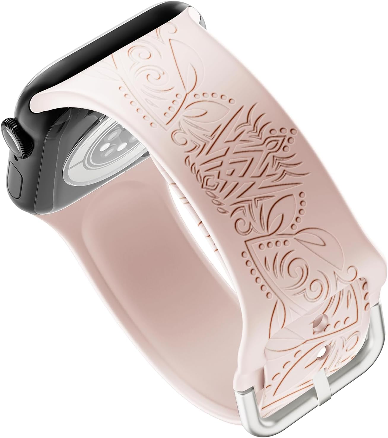 Halloween Engraved Band Compatible with Apple Watch Band 38mm 40mm 41mm 42mm 44mm 45mm 49mm for Women Men, Floral Design Soft Silicone Strap for