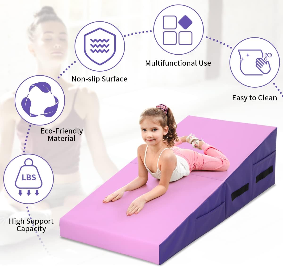 BLKMTY Gymnastics Mat Incline Mats 48″x24″ Folding Tumbling Mats Cheese Wedge Mat Kids Cheese Mat IndoorOutdoor Exercise Yoga Mat for Gymnastics