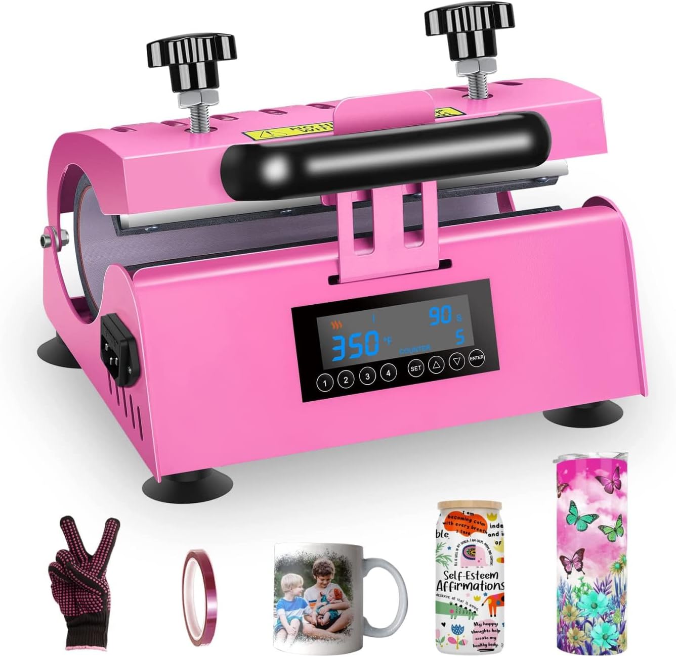 Máquina de prensa térmica de 30 onzas, color rosa con 4 modelos de memoria para sublimación de 10 a 30 onzas, vasos delgados para bricolaje, taza de