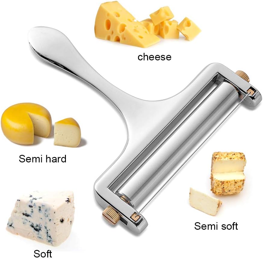 Rebanadora de queso, de acero inoxidable resistente de grosor ajustable, con alambre para quesos suaves y semiduros, 4 cables de corte de acero
