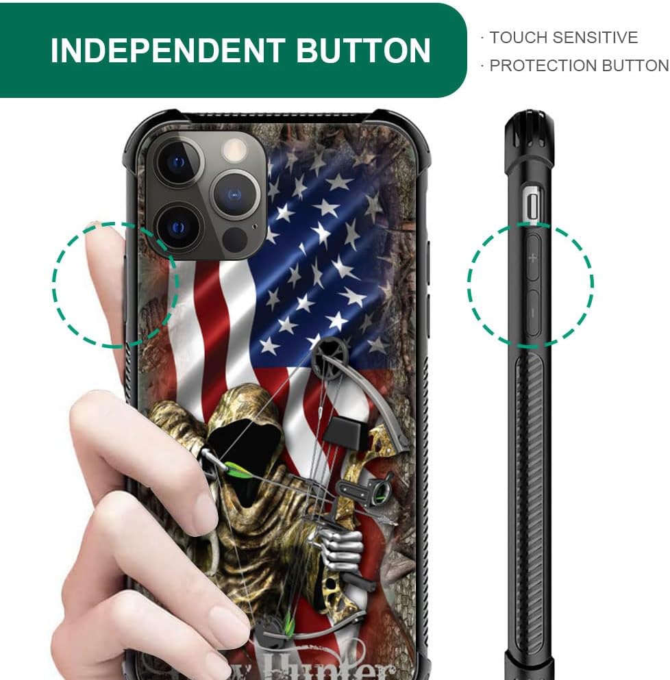 Funda compatible con iPhone 13 Pro Max, funda protectora de camuflaje con bandera estadounidense Bow Hunter para iPhone 13 Pro Max, funda protectora