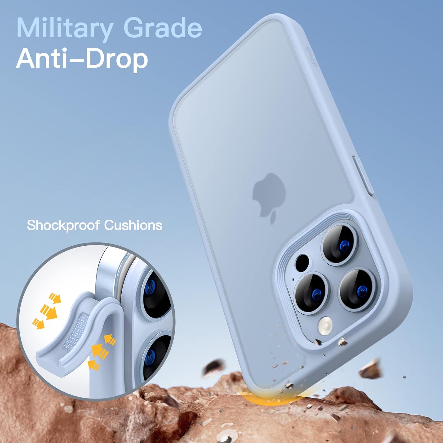 JETech Funda mate para iPhone 13 Pro de 6.1 pulgadas, a prueba de golpes, protección contra caídas de grado militar, cubierta trasera translúcida