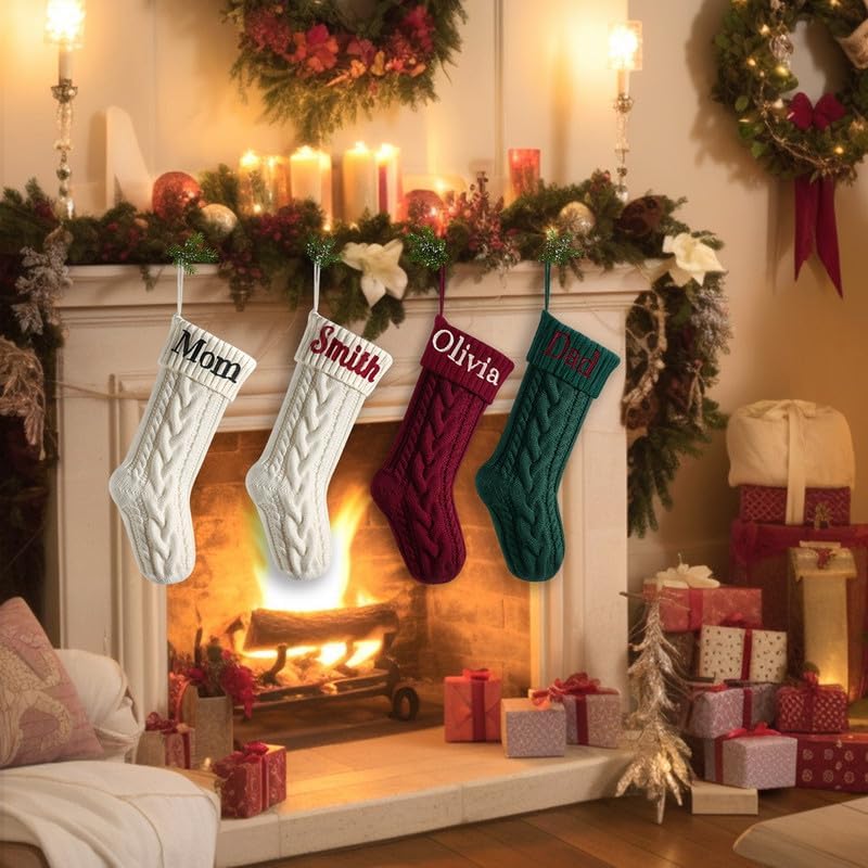 Takezuaa Medias de Navidad personalizadas con nombre personalizado de 18 pulgadas, medias de Navidad grandes de punto para chimenea, calcetines de