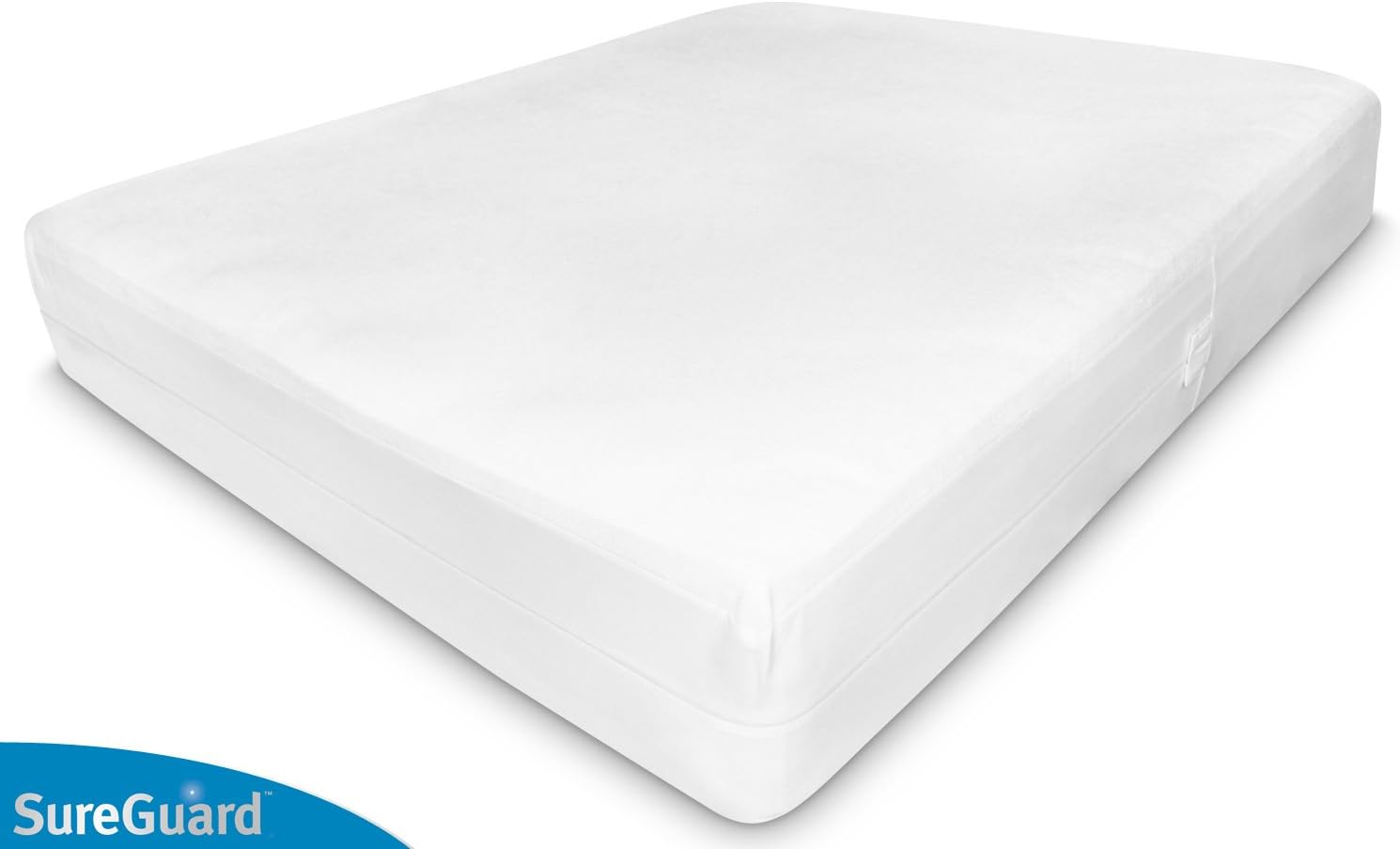 Funda SureGuard Mattress Encasement de seis lados con cremallera, 100 % impermeable, hipoalergénica, Profundidad 15.24 cm – 20.32 cm, Blanco,