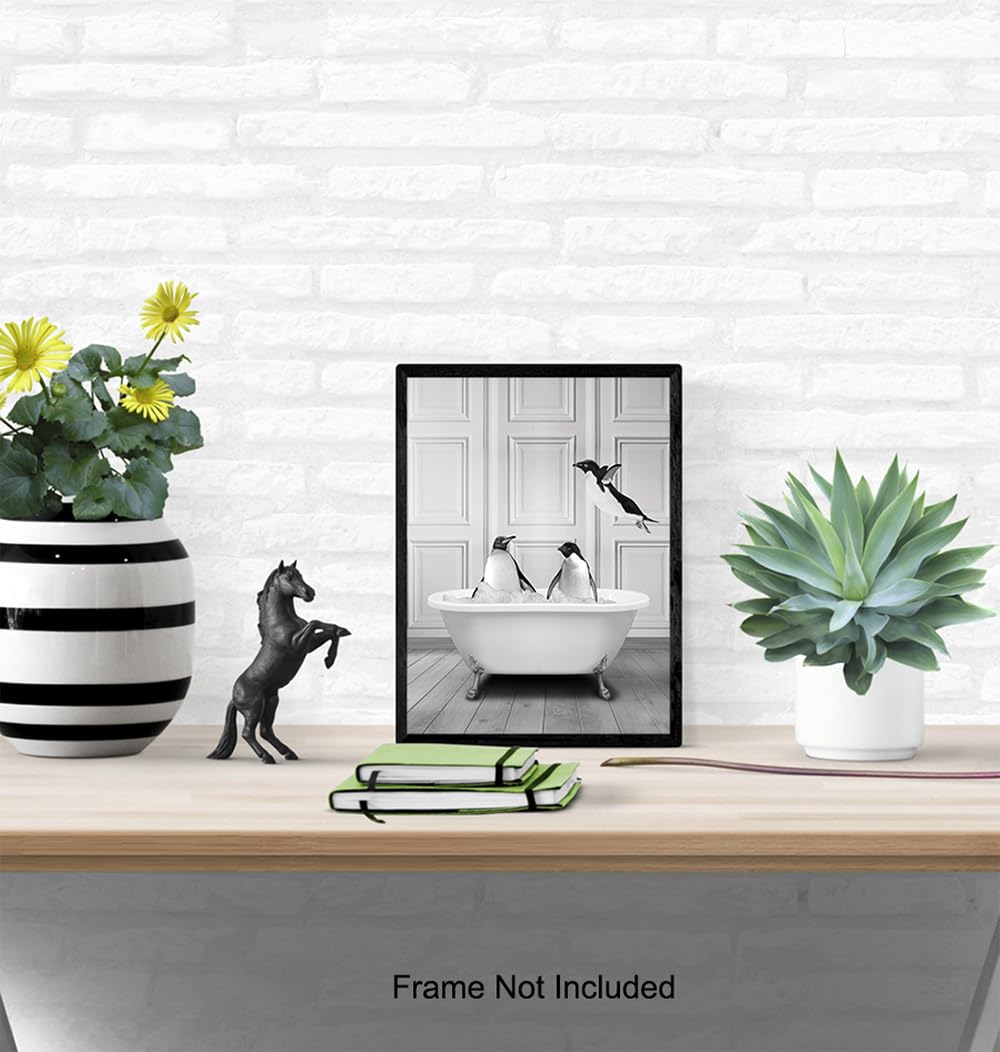 Cute Penguin Bathroom Wall Art LARGE 11×14 – Funny Black Bathroom Decor – Unique Bathroom Wall Decor – Guest Bathroom Art – Powder room Wall Art –