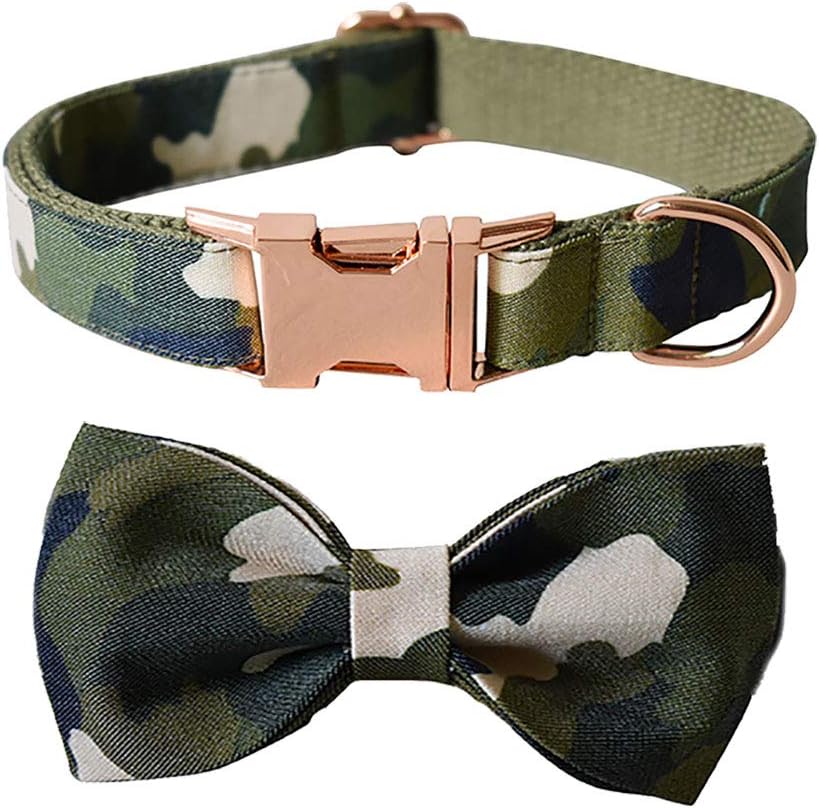 Love Dream Collar de perro con corbatín, collar de perro de camuflaje resistente con hebilla de metal de liberación rápida, collares de perro