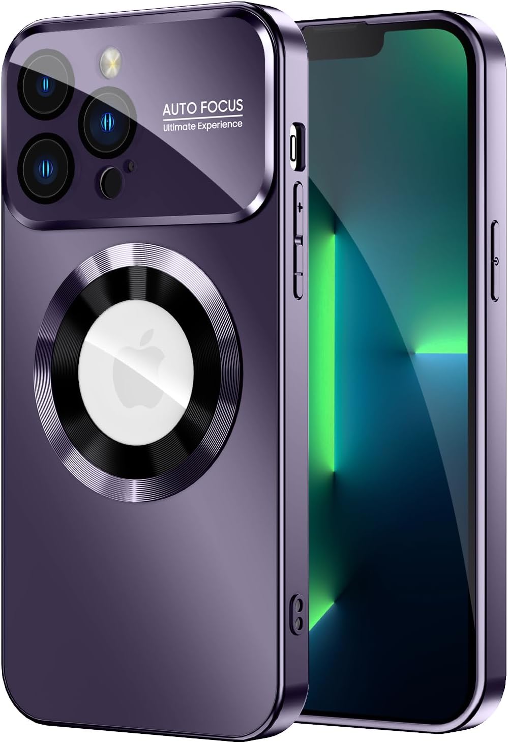 Funda magnética para iPhone 13 Pro, compatible con MagSafe, protector de lente de cámara integrado, vista de logotipo, funda de grado militar a