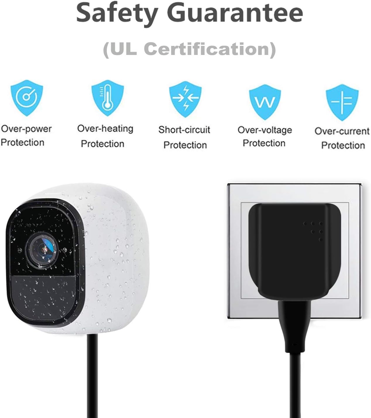 Cable de alimentación de exterior resistente a la intemperie de 40 pies para Arlo Pro y Arlo Pro 2, con adaptador de corriente de carga rápida 3.0