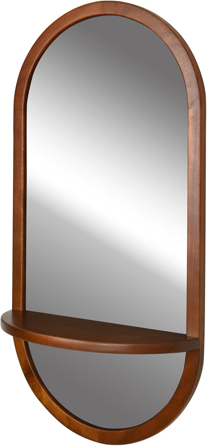 Tanmicoshomy Espejo de pared cápsula con marco de madera con estante extraíble, espejo arqueado de 18 x 36 pulgadas para vidrio templado,