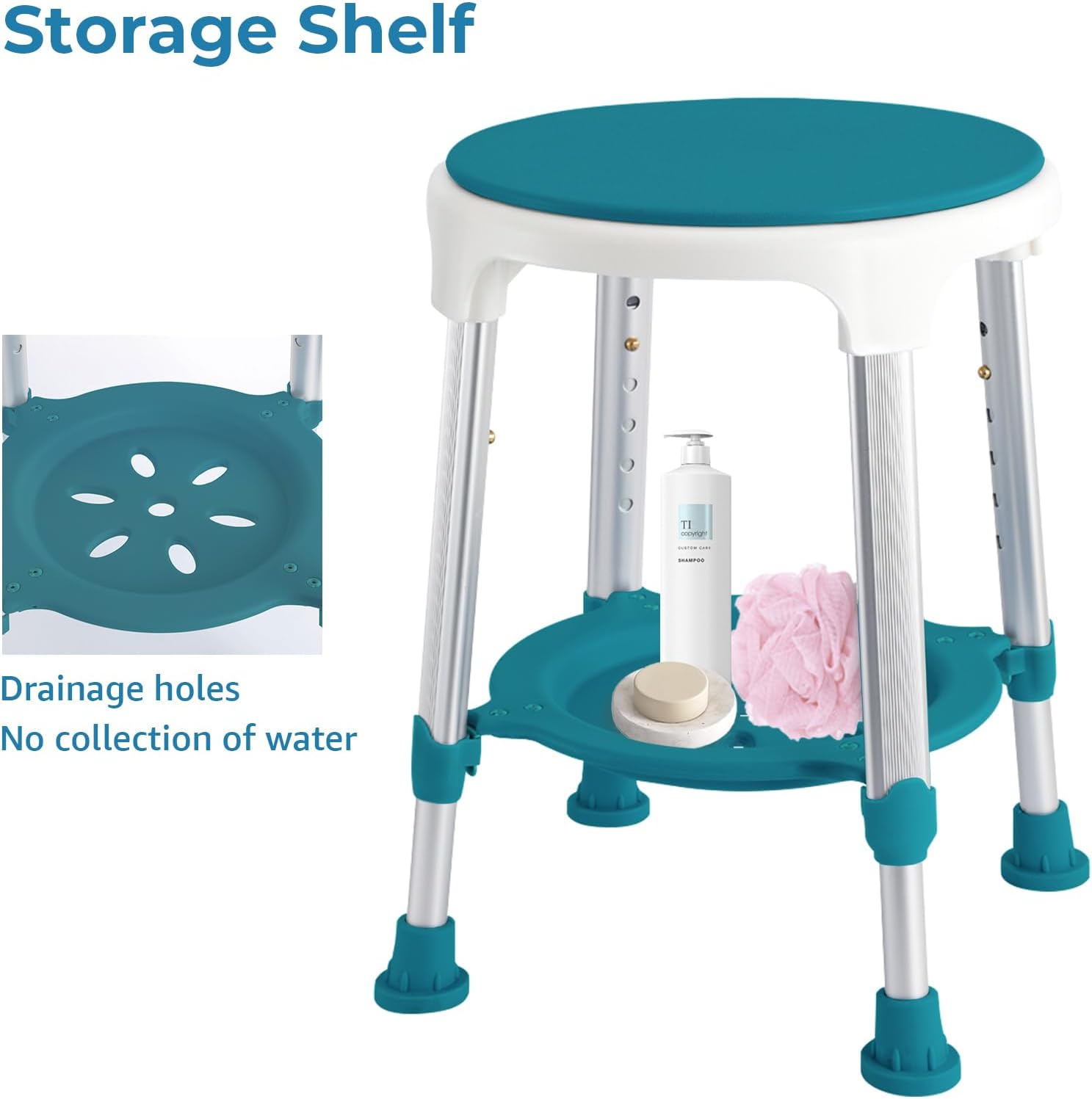 KSITEX Taburete de ducha mejorado para ducha interior, taburete pequeño de plástico de esquina para adultos mayores, taburete de ducha giratorio de