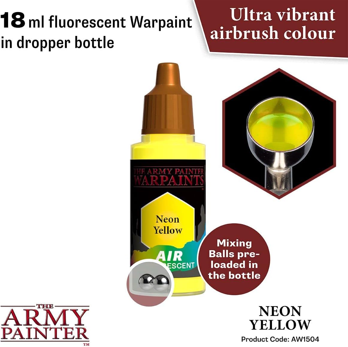 The Army Painter Warpaint Air Fluorescent Neon Yellow – Pintura acrílica no tóxica a base de agua muy pigmentada para juegos de rol de mesa, juegos