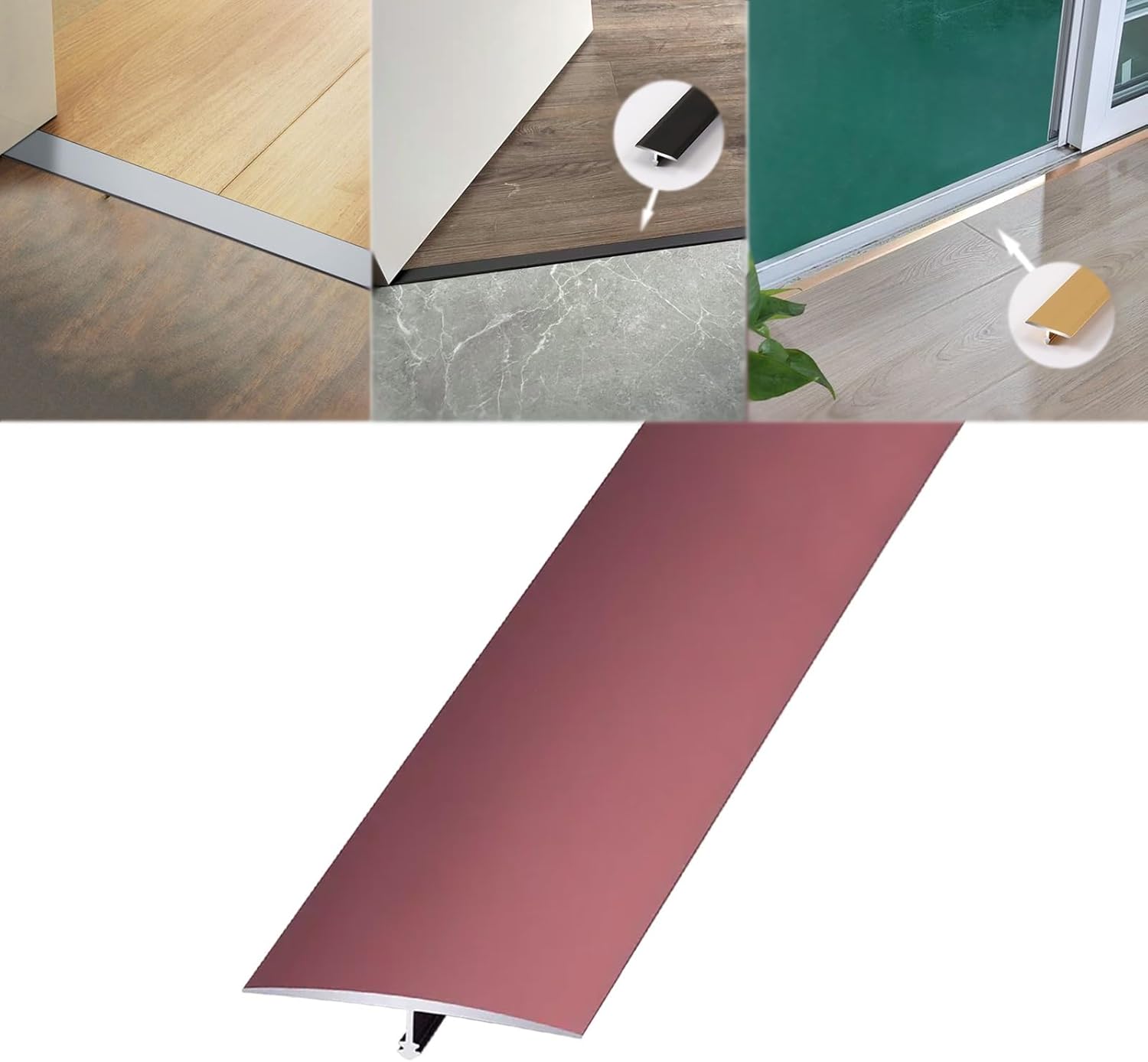 Tira de transición de piso de moldeo en T de aluminio 35.4 pulgadas, tira divisora plana para umbral de puertaunión de huecos de pisos de tablones