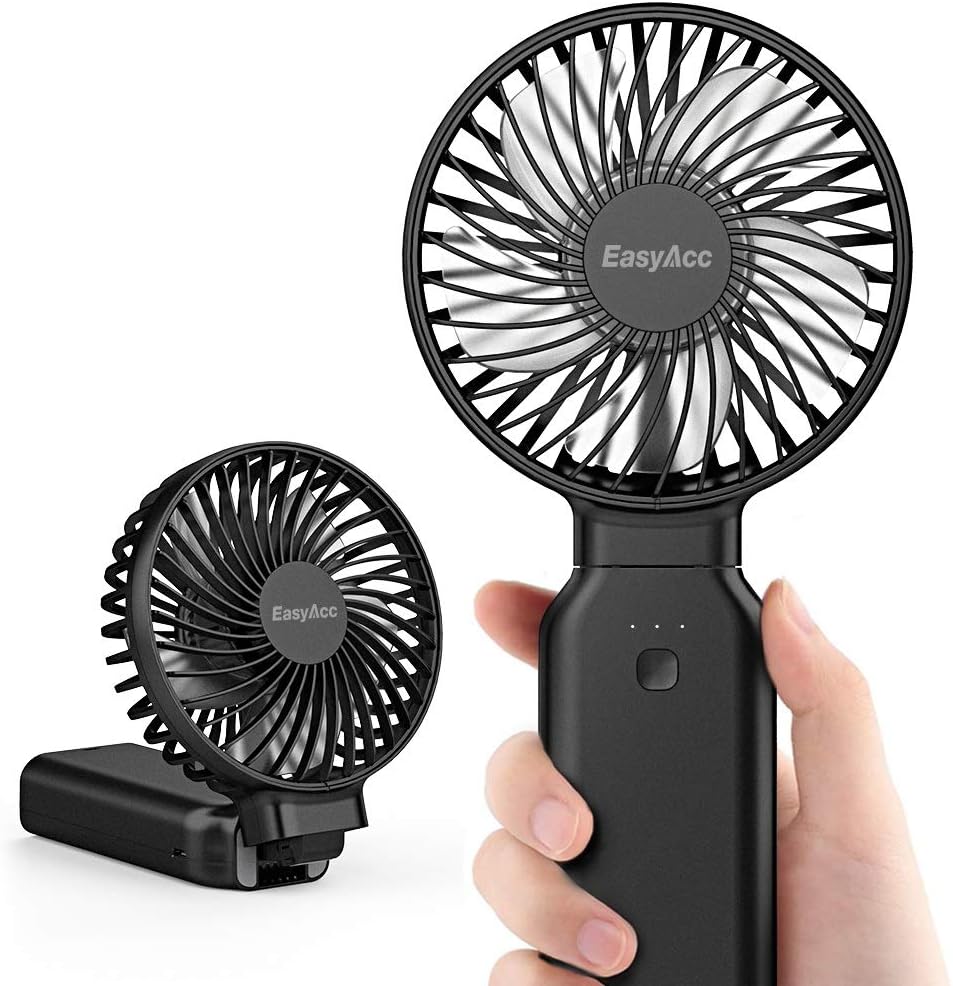 EasyAcc Handheld Fan Portable Fan, 9000 Rechargeable Battery Powered Fan Small Desk Fan, Powerful 4 Speeds 53H Cooling Time Personal Fan with Power
