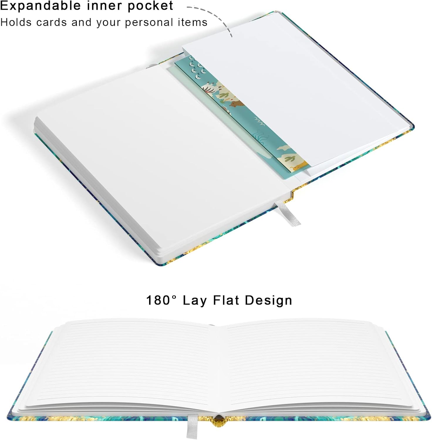 Cuaderno rayado, tapa dura, tamaño mediano de 5.7 x 8.4 pulgadas, 160 páginas de papel grueso, bonito cuaderno estético A5 con rayas universitarias
