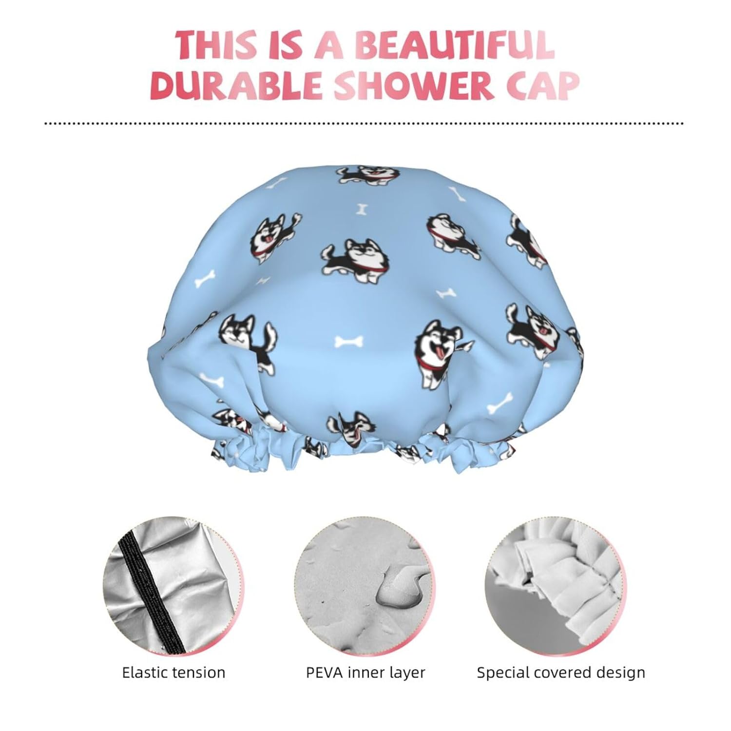 Black Dog Shower Cap Reusable Waterproof,Shower Caps For Women With Double Hair Caps,Bathing Cap Hair Cap For Shower