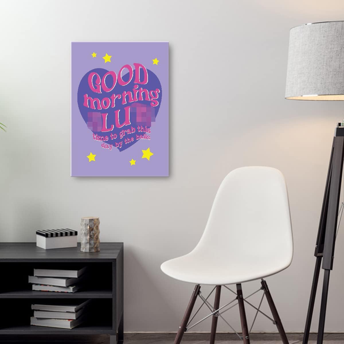 OTINGQD Lienzo decorativo para pared con texto en inglés “Good Morning Time to Grab This Day”, lienzo inspirador de preppy morado para universidad,