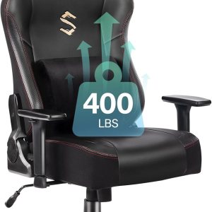 Fantasylab Silla de juegos grande y alta de 400 libras con almohada lumbar de masaje, reposacabezas, reposabrazos 3D, base de metal, piel sintética Fantasylab Silla de juegos grande y alta de 400 libras con almohada lumbar de masaje, reposacabezas, reposabrazos 3D, base de metal, piel sintética