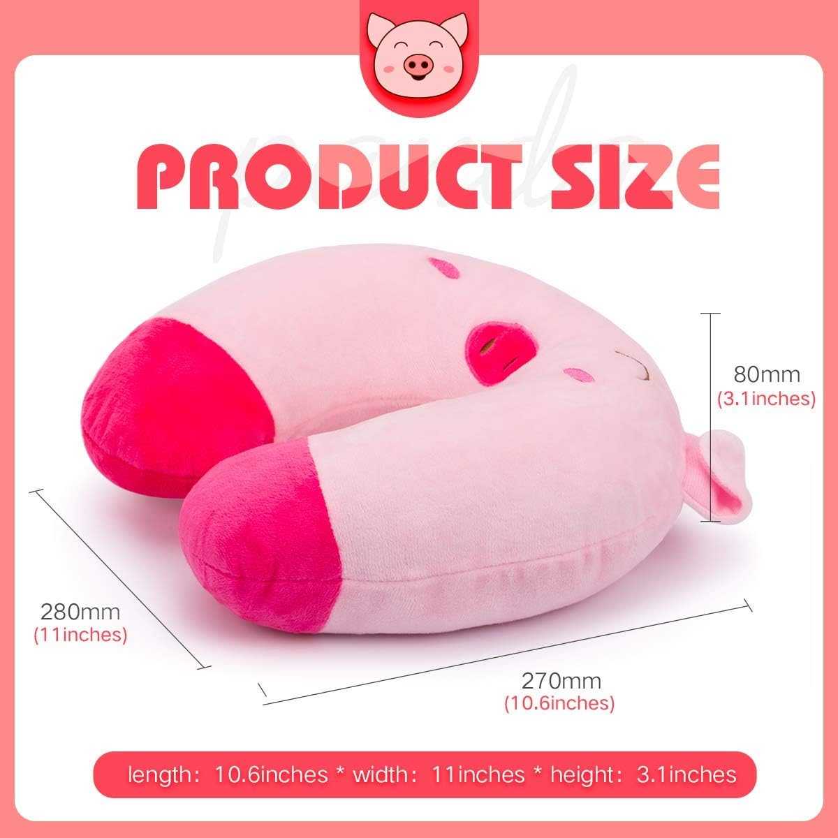 Almohada de viaje para niños para automóvil, avión, almohada suave para el cuello para la cabeza y la barbilla, lindo animal en forma de U, almohada