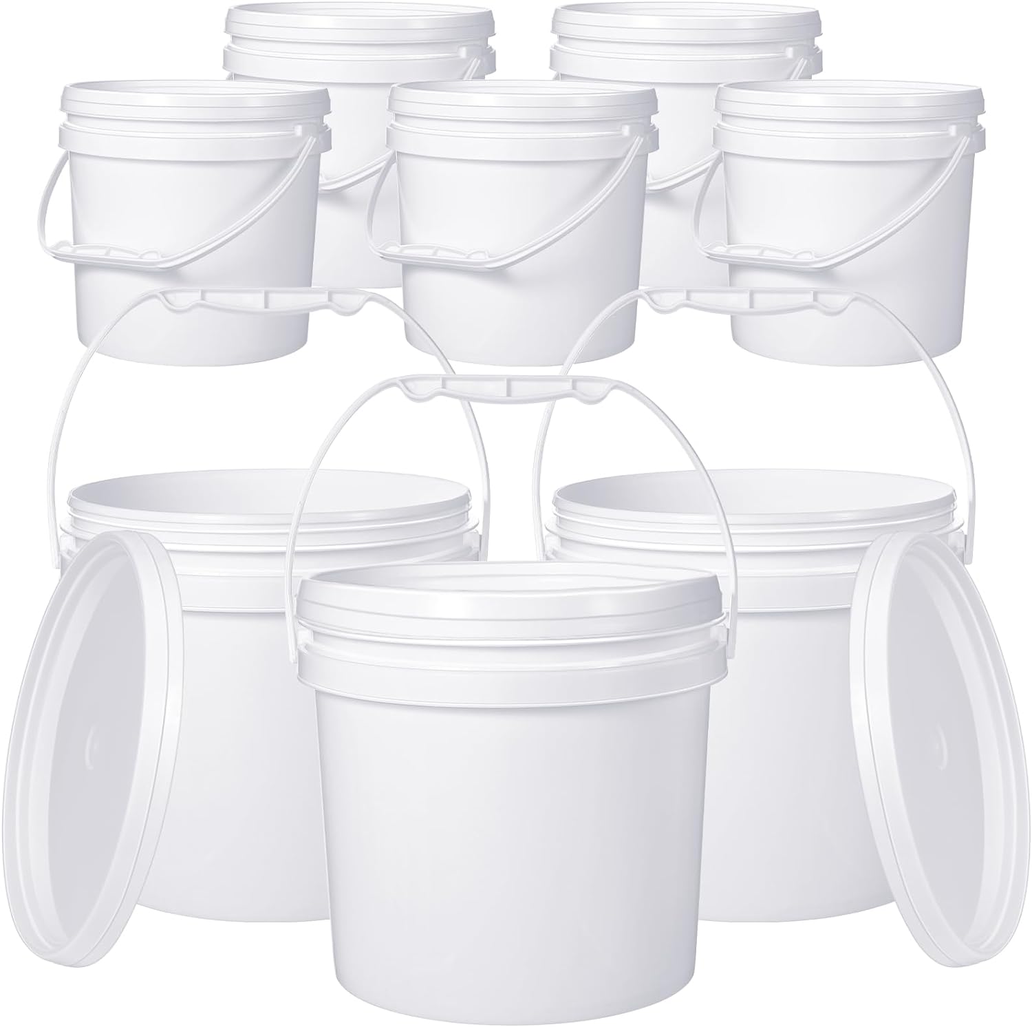 8 cubos de plástico con asa y tapa, contenedor duradero y resistente, seguro para alimentos, para almacenamiento multiusos, pintura, proyectos de