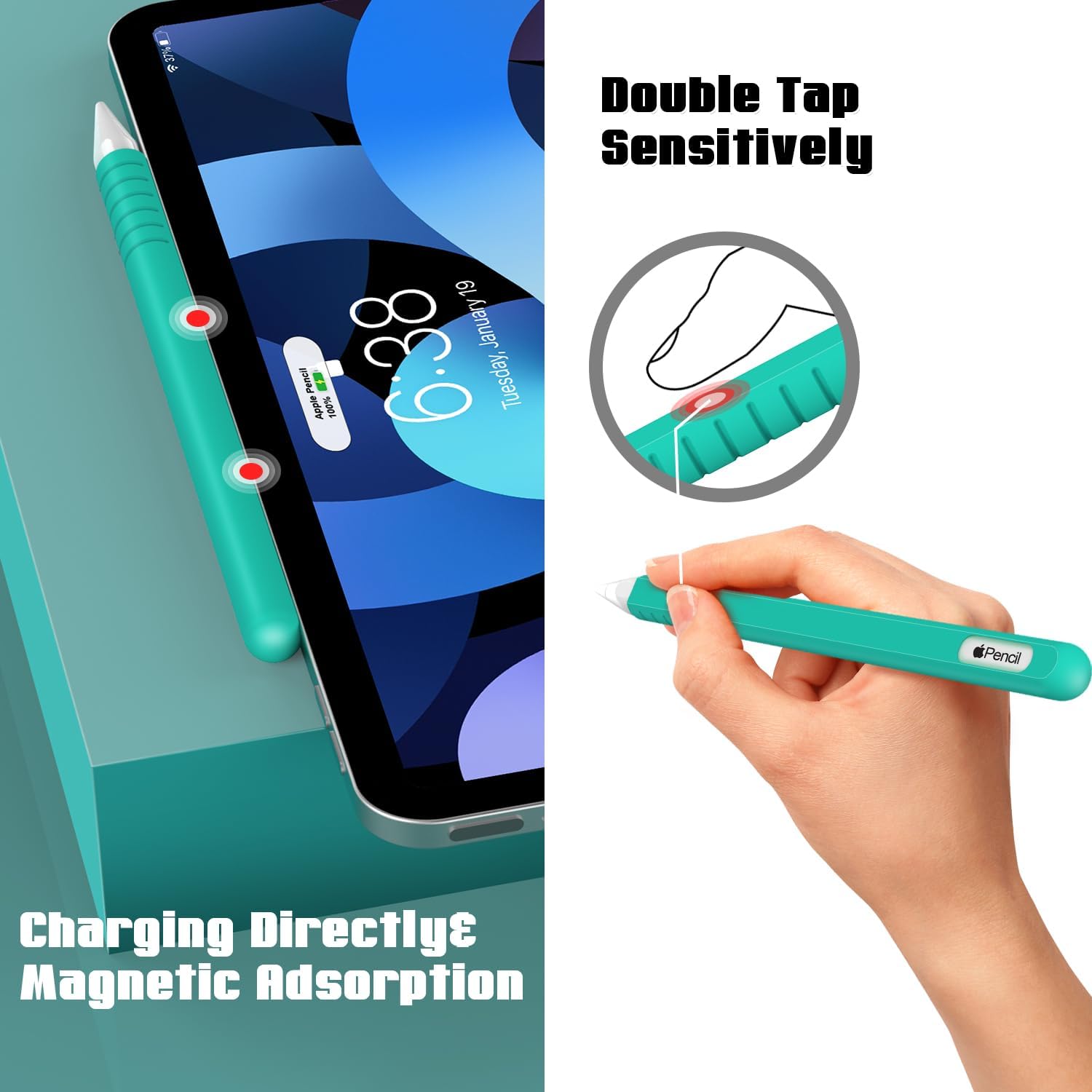 Laviitp Paquete de 3 fundas compatibles con Apple Pencil de 2 generación funda de silicona para iPencil 2 Gen con cubierta de 6 puntas, accesorios