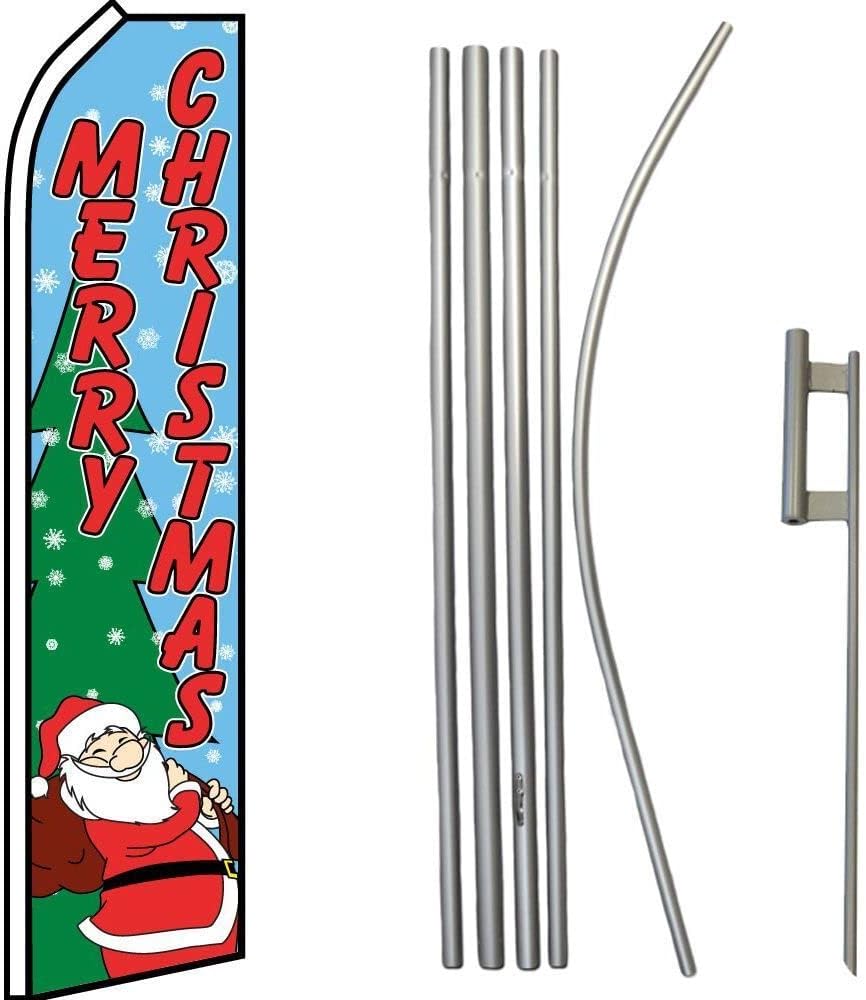 Premium Merry WTreeSanta Swooper Flag & 16ft Flagpole KitGround