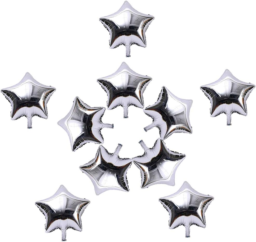AnnoDeel 50 globos de estrella plateada de 10 pulgadas, globos de papel de aluminio de estrella Mylar para decoraciones de cumpleaños, bodas y