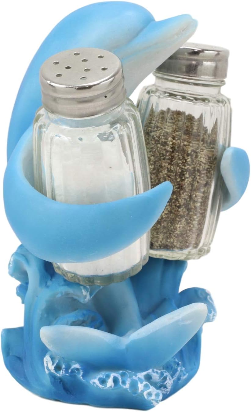 Ebros Gift Náutico Ocean Marina Dolphin Rising Above Sea Waves Hugging Salt and Pepper Shakers Holder Figurine Stand For Coastal Beach Marine