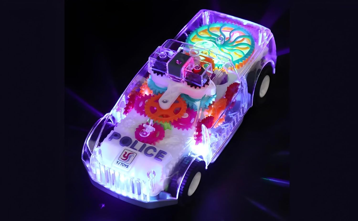 ABK – Coche de juguete transparente, con sistema de engranajes móviles de colores visibles, luz y sonido transparente, luz y sonido, efectos de luz