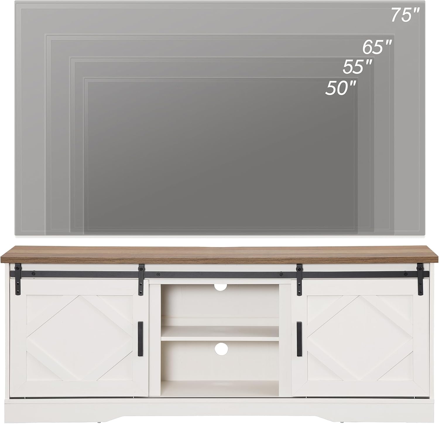 WAMPAT Soporte de TV de granja, moderno centro de entretenimiento con puerta corrediza de granero para televisores de hasta 75 pulgadas, consola