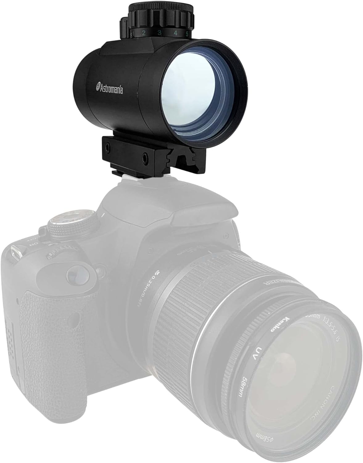 Astromania 1X40RD Reflex Red Green Dot Sight – Soporte de alcance iluminado para fijar a una conexión tipo flash de cámara DSLR