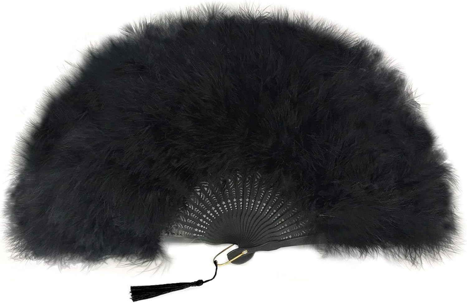 Abanico de plumas de Marabou, ventilador de mano plegable negro vintage de los años 20, ventilador de mano para festivales renacentistas para