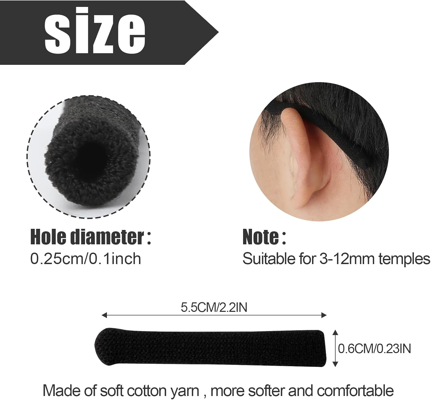 4 almohadillas para las orejas, almohadillas de algodón de punto suave antideslizantes para las patillas, almohadillas para lentes detrás de la