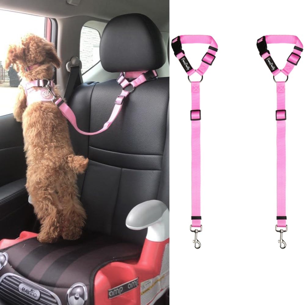 PawsPawty – Paquete de 2 cinturones de seguridad para perros, ajustable, tela de nailon, correas de seguridad para automóvil, arnés para perros,