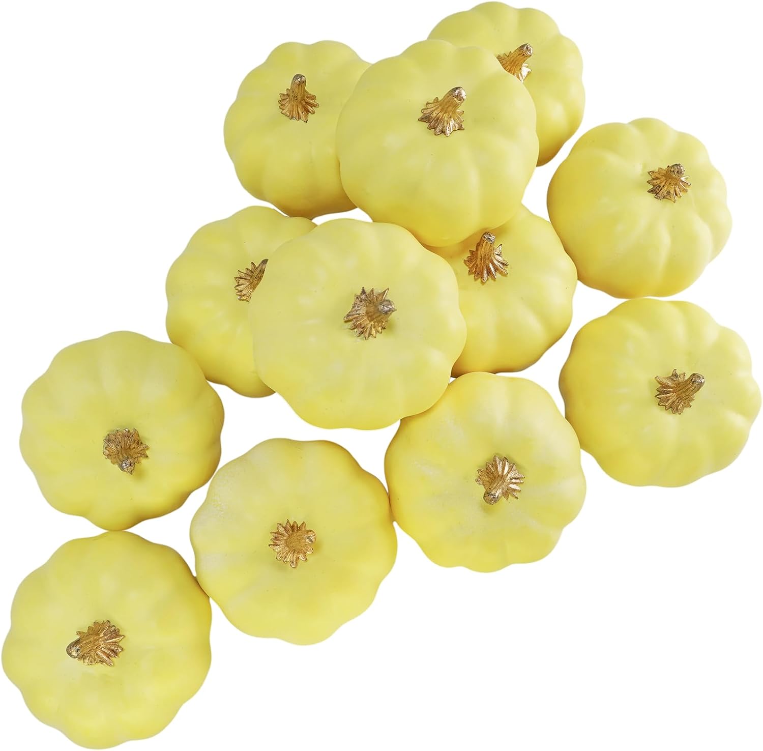 Winlyn 12 calabazas artificiales amarillas pequeñas, calabazas decorativas de espuma para regalos, baby shower, boda, Halloween, Acción de Gracias,