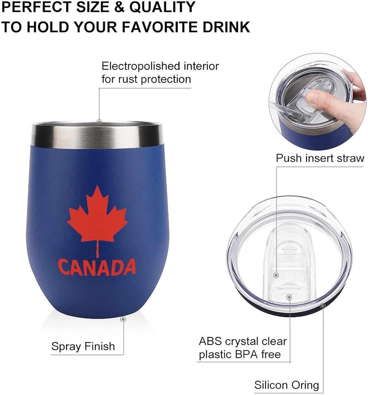 Vaso de vino de arce con tapa con la bandera de Canadá, tazas de acero inoxidable, taza de viaje con aislamiento al vacío de doble pared, 12 onzas