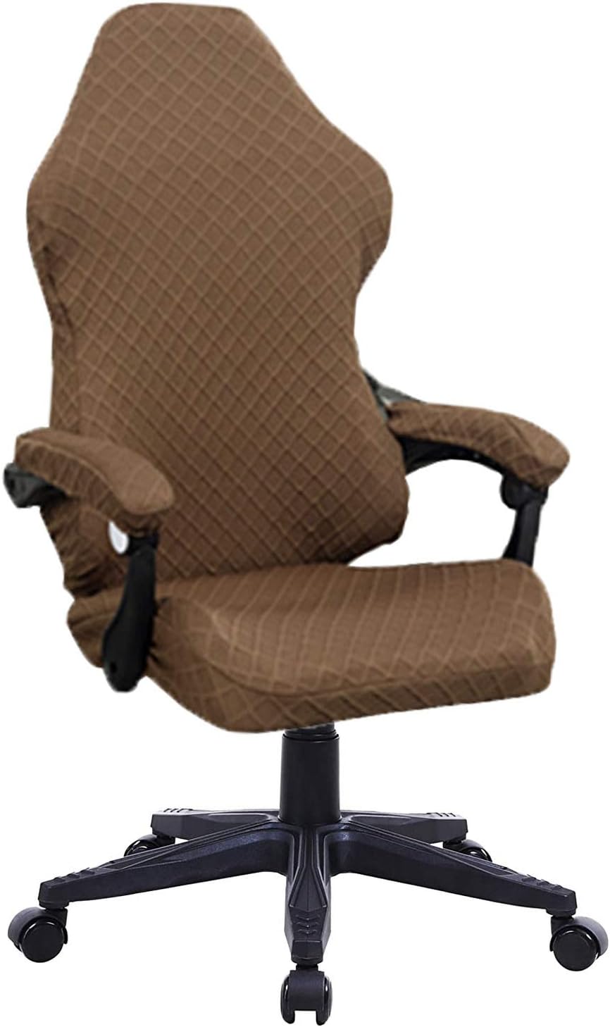 Sin silla. Solo fundas para sillas de juegos, fundas elásticas de poliéster para silla reclinable de juegos de carreras (café)