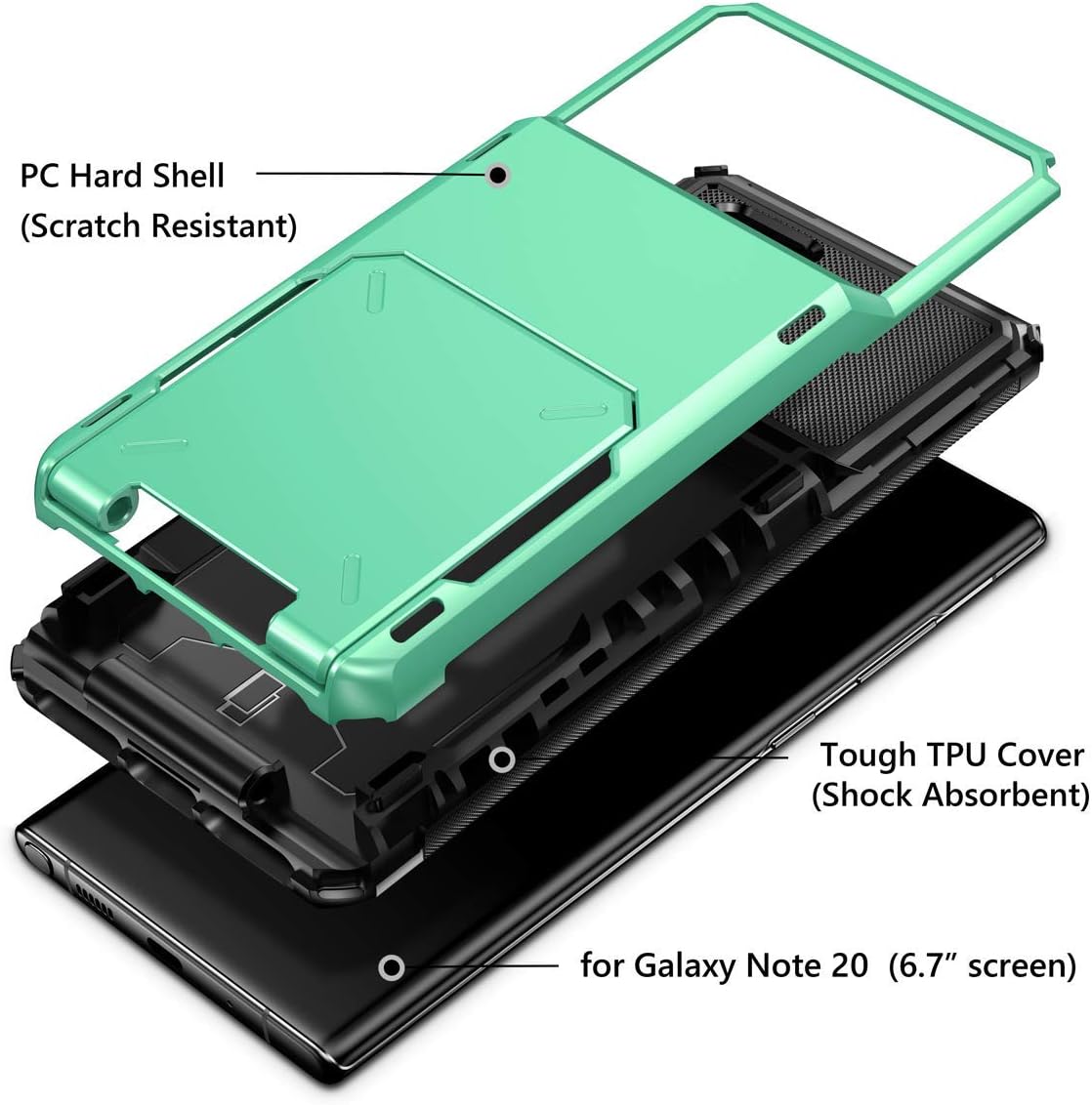 Vofolen Funda para Galaxy Note 20 5G Wallet 4-Card Flip Cover Soporte para tarjeta de crédito Ranura de identificación Bolsillo oculto de doble capa