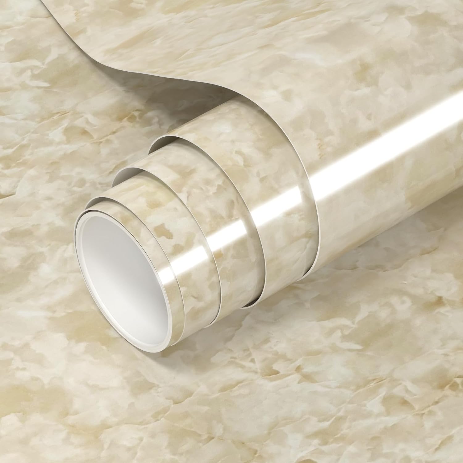 Papel tapiz de mármol blanco beige de 23.7 x 393.7 pulgadas, papel de contacto para despegar y pegar, autoadhesivo, impermeable, con aspecto de