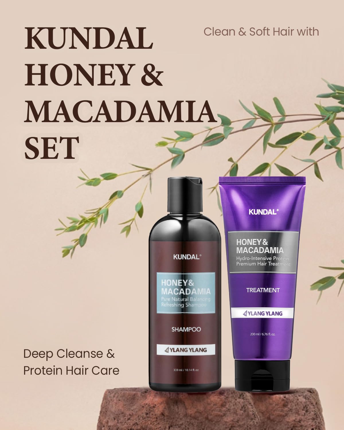KUNDAL Juego de champú y acondicionador natural para el cabello aroma a ylang ylang – Reparación del cabello de daño definitivo fortalecer, nutrir y