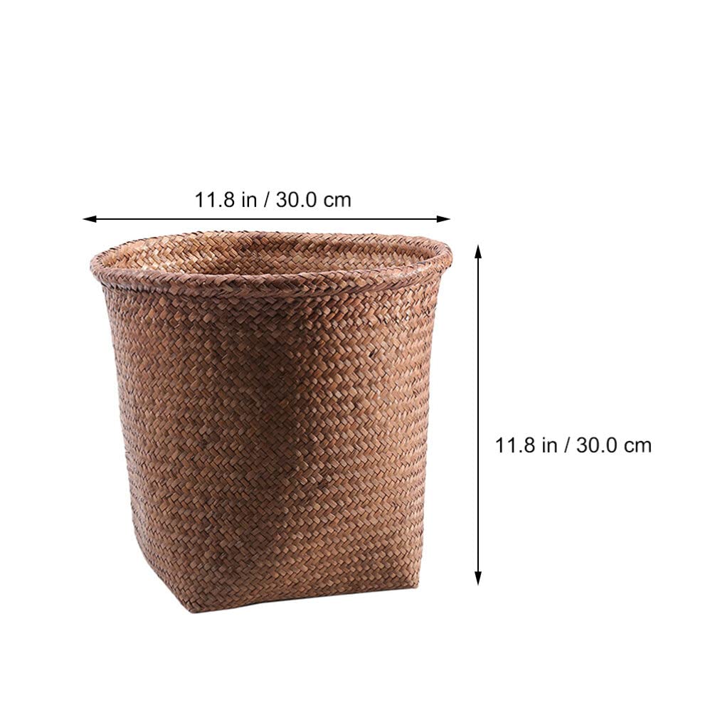 Basurero tejido para exteriores, cesta de basura tejida con pajilla, cesta de almacenamiento decorativa para artículos diversos, cesta de basura