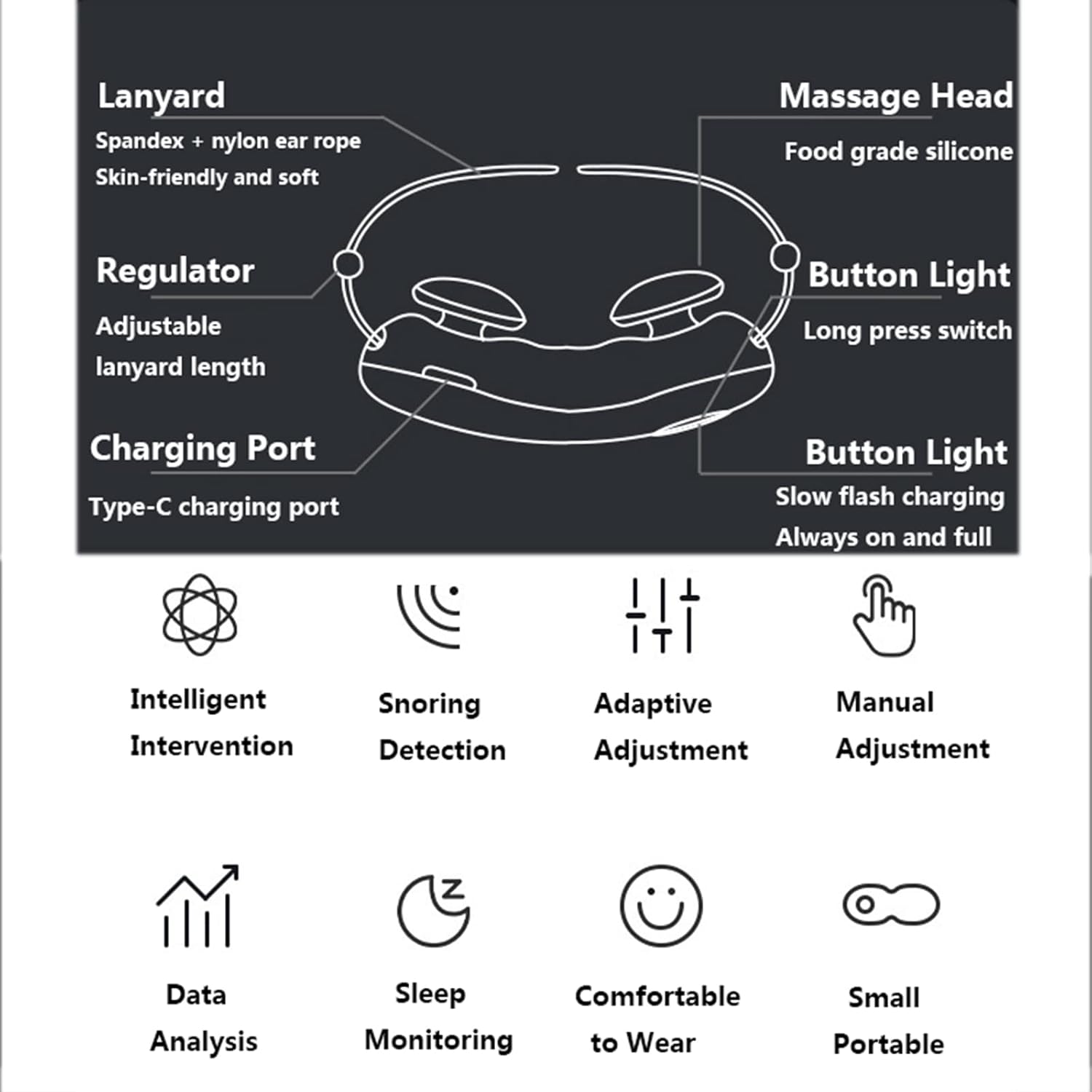 Solución automática de ronquidos para parar ronquidos Solución profesional eléctrica inteligente anti ronquidos con tecnología Bluetooth registra y
