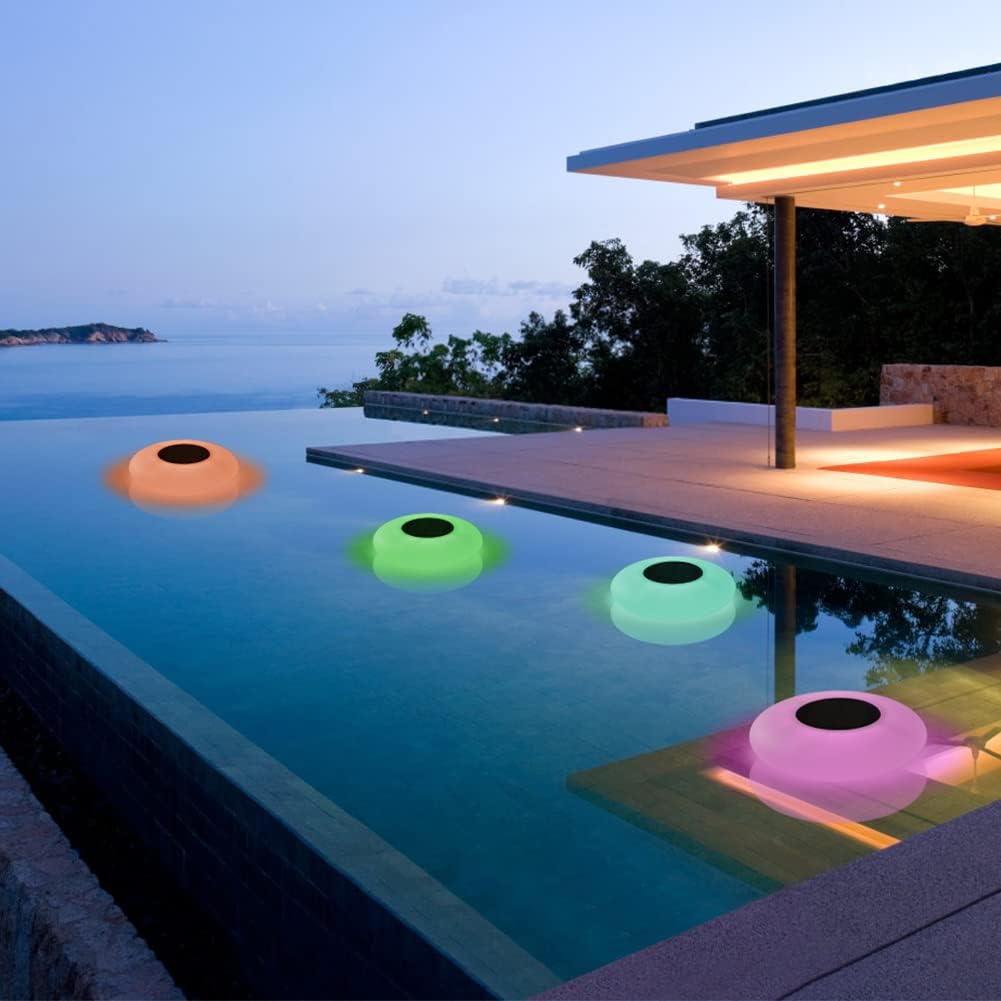 Luces LED solares inflables, luces solares flotantes para piscina, luces flotantes para piscina con LED multicolor, impermeables, luces de jardín al