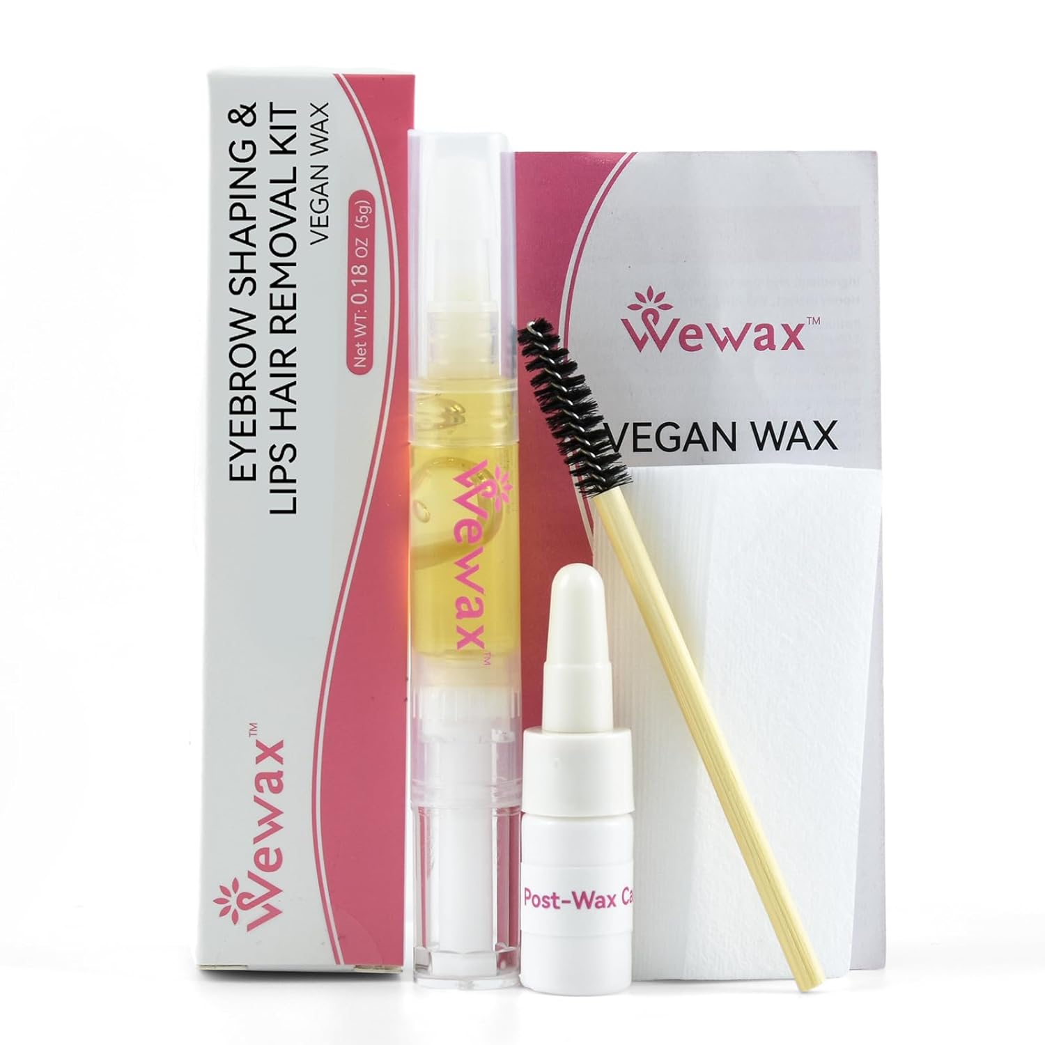 Kit de depilación de cejas para depilación con 20 mini tiras de depilación y 0.18 oz de cera vegetal natural que da forma a tus cejas, kit