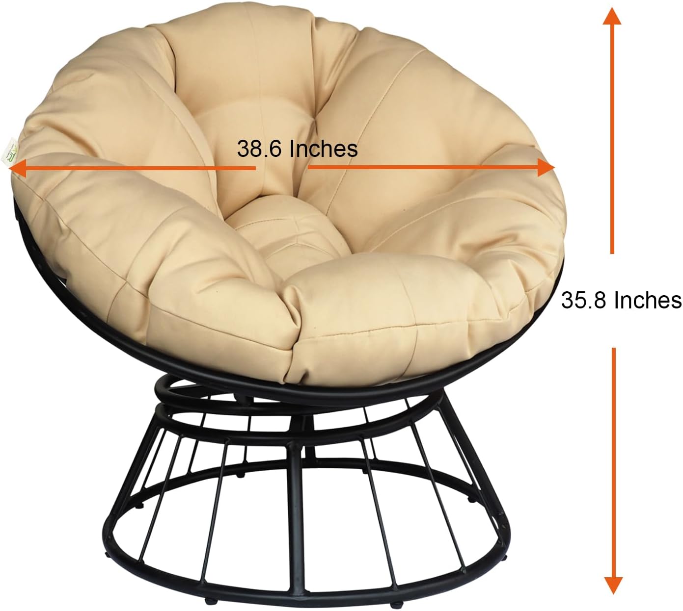 Skypatio Papasan – Silla giratoria de patio con cojín esponjoso, silla de descanso para interiores y exteriores, asiento de balcón para el hogar, 35