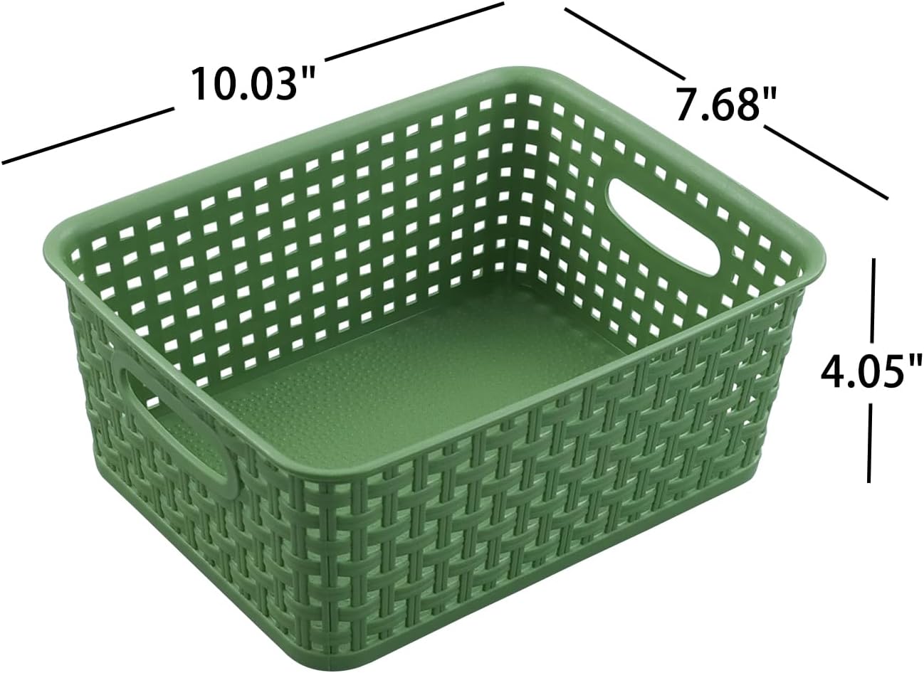 Sadstory – Cesta de almacenamiento tejida de plástico verde oscuro, cesta de plástico para estantes, 6 paquetes