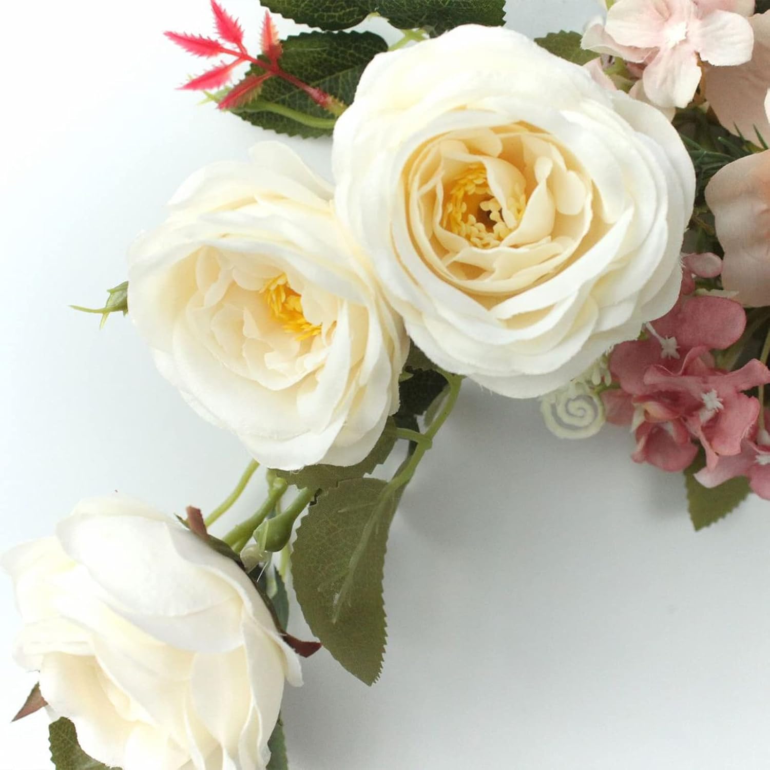 Juego de 2 guirnaldas de flores artificiales de peonía de seda, guirnalda de flores falsas para boda, letrero de bienvenida, flores decorativas para