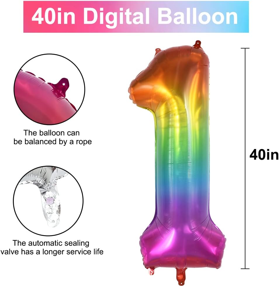 TONIFUL Globo de gelatina arcoíris de 40 pulgadas, decoración de fiesta de cumpleaños del 0 al 9, globo digital de números grandes de Mylar de